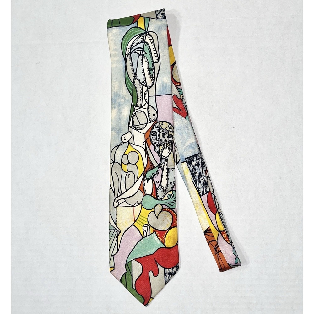 Vintage Picasso Necktie Men's OS Multicolor The Sculptor Artsy 80s Cubist Retro